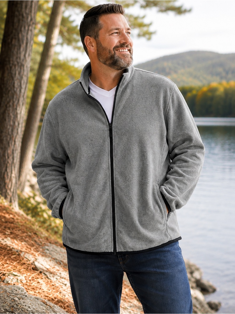 Nautica Competition Mens 3XL Gray Full Zip Fleece Jacket Black Trim